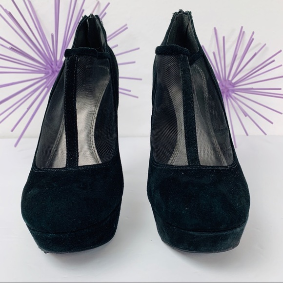 Bakers / Black Velour Mesh Platform Heels - Picture 4 of 7